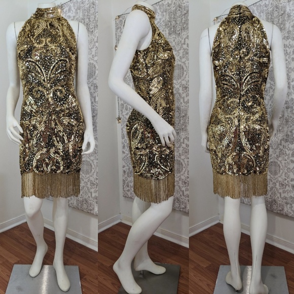 black and gold beaded dress